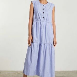 Everlane Blue and White Striped Sleeveless Midi Dress